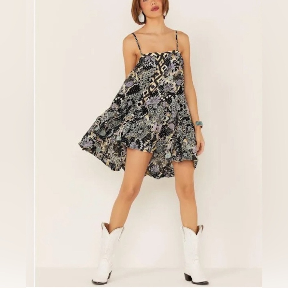 Free People Black and White Spaghetti Strap Mini Sundress